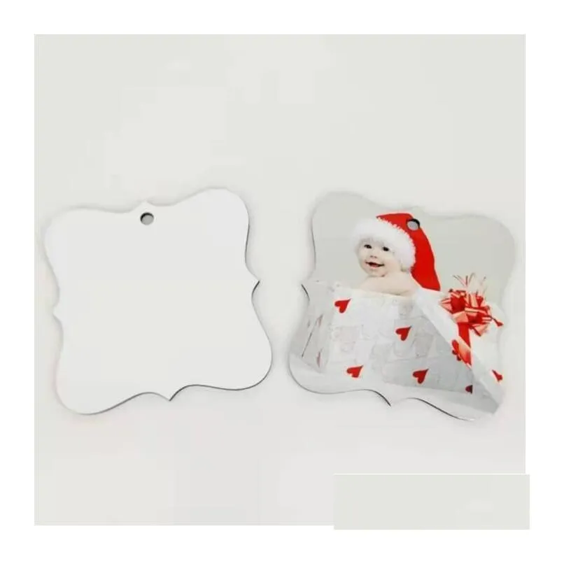 2022 dhs sublimation blank christmas ornament double-sided xmas tree pendant multi shape aluminum plate metal hanging tag holidays decoration craft