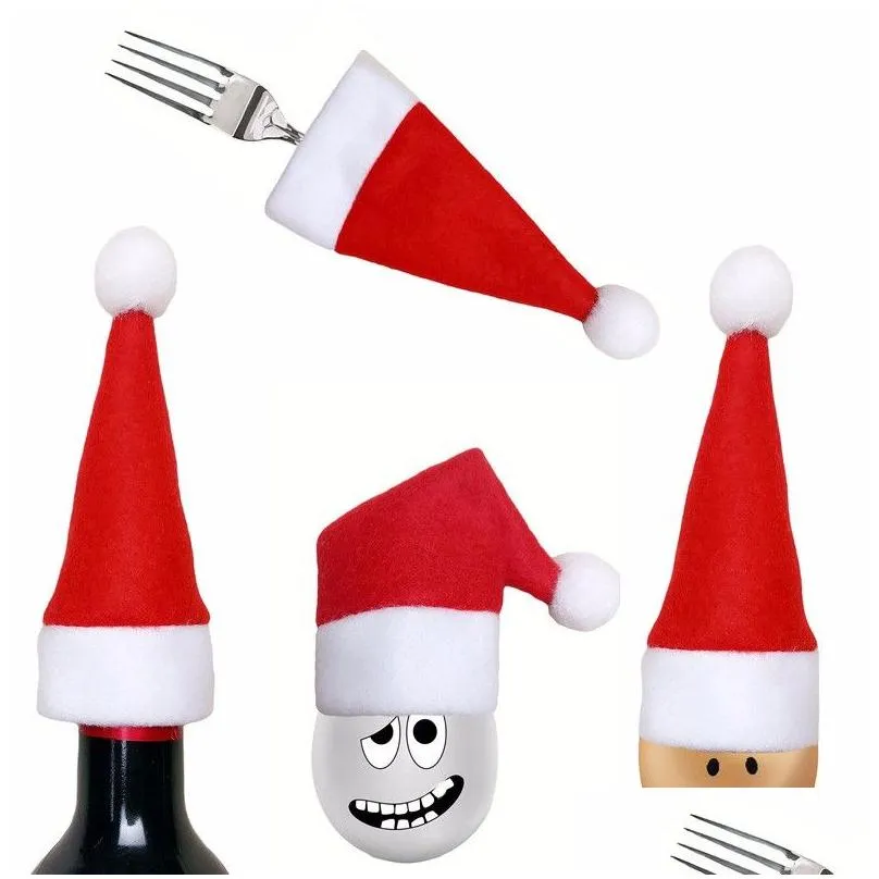  6x12cm christmas silverware holder mini xmas tree santa claus hat christmas decoration for home navidad mini christmas hat