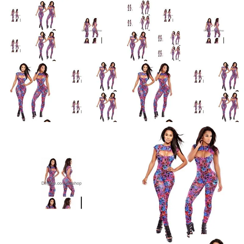 rompers wholesale yc6667 fashion sexy rompers womens jumpsuit neon graphic maze print jumpsuit fashion women bodysuit