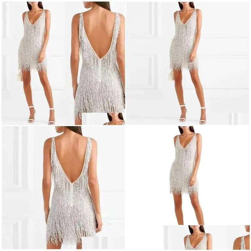 basic casual dresses womens sexy fringed v-neck slim dress european and american foreign trade style drop delivery apparel clothing