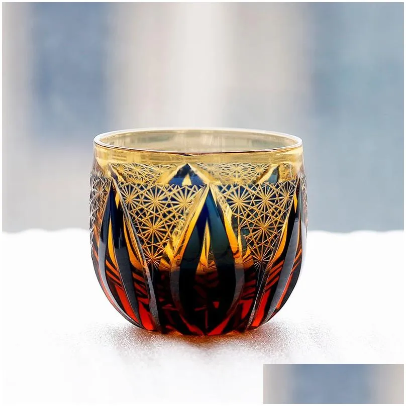 japanese crystal amber s wine glasses drink glass tequila glasses bar cocktail bullet cup edo kiriko hand engraved 2oz