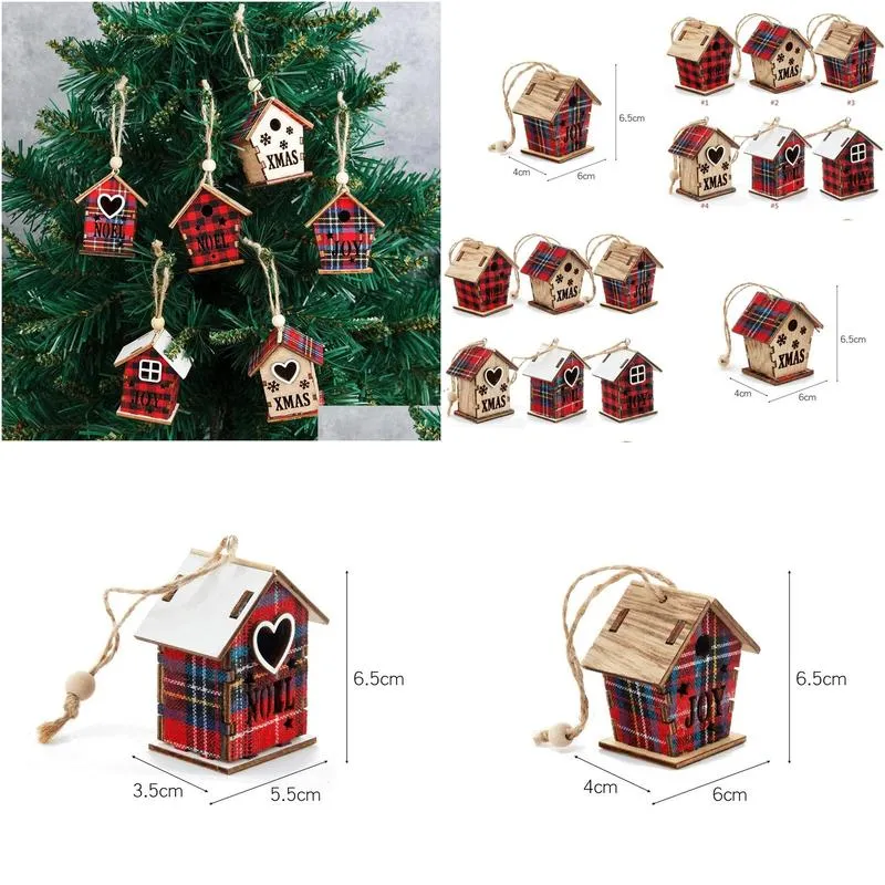 christmas decorations red wooden house pendant small ornament christmas tree ornaments 926