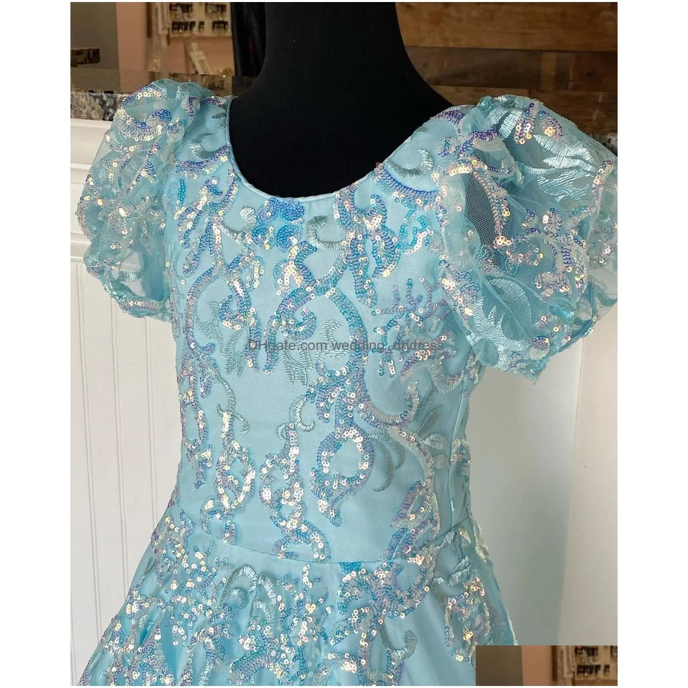 light sky blue baby girl dresses for birthday party 2022 ball gown infant toddler first birthday dress p oshoot floor length sparkle sequins kids pageant