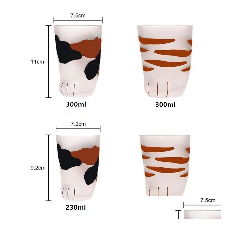 300ml 230ml cat claw cups milk glass frosted glass cup cute cat foot claw print mug cat paw coffee kids milk glass cups 10oz tumbler