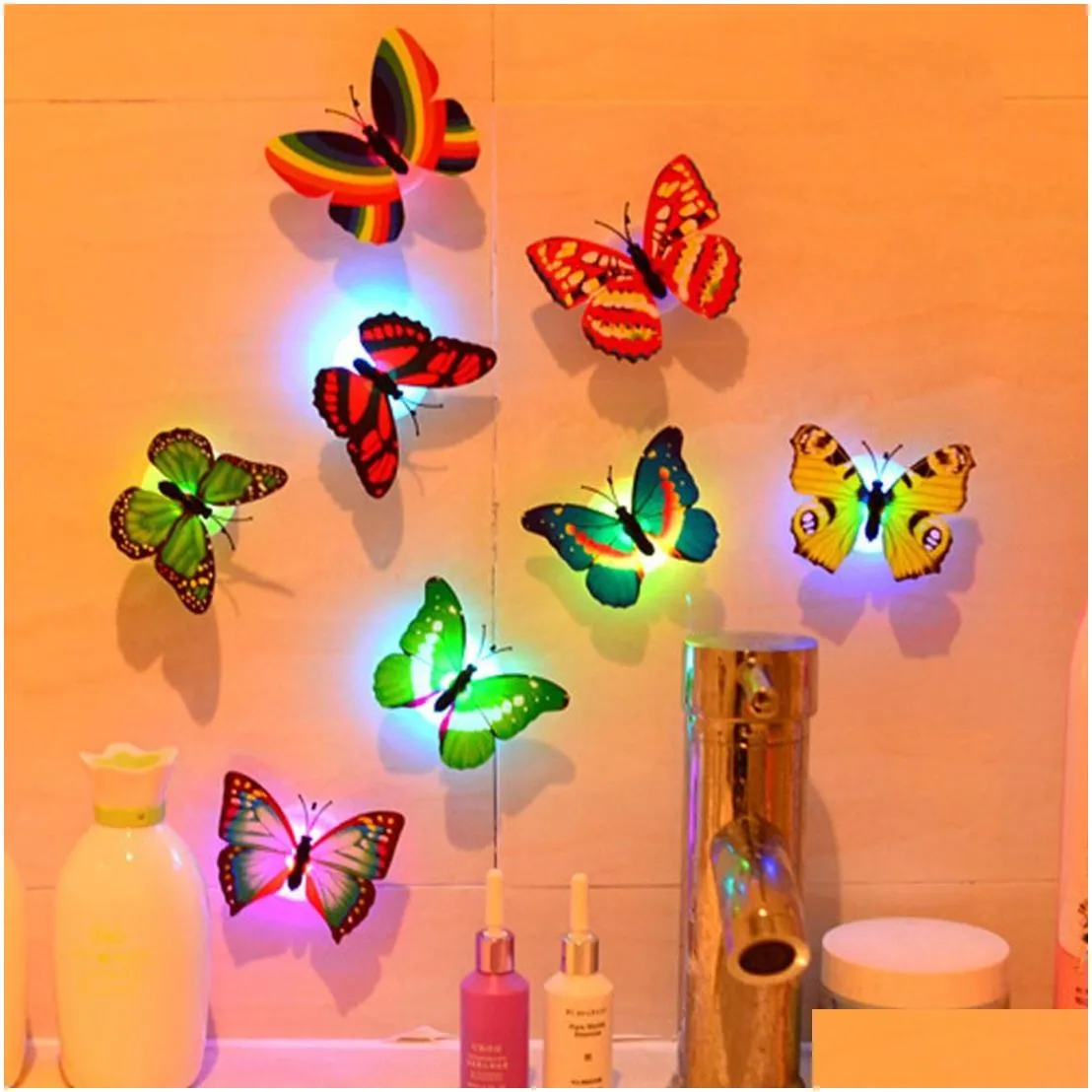 colorful butterfly wall stickers easy installation night light led lamp home living kid room fridge bedroom decor with fast ship