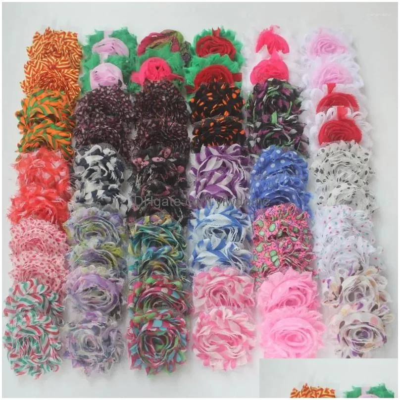 Hair Accessories 30Y 2.5 Printed Shabby Chiffon Flowers For Girls Headbands Frayed Flower Diy Wedding Boutque Drop Delivery Dhkhe