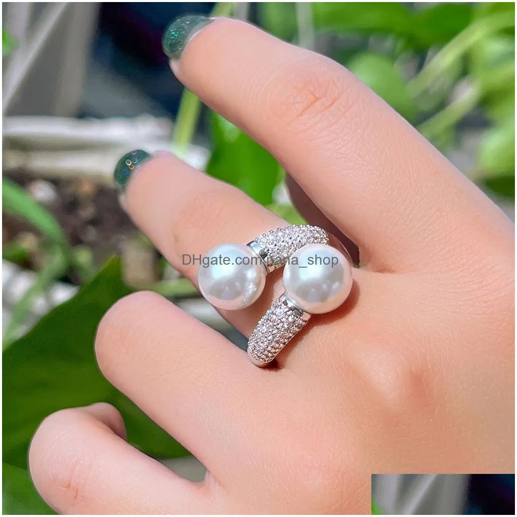 Wedding Rings Choucong Wedding Rings Luxury Jewelry 18K White Gold Fill Pearl Pave 5A Cubic Zircon Cz Diamond Party Ins Women Open Ad Dhw6Q