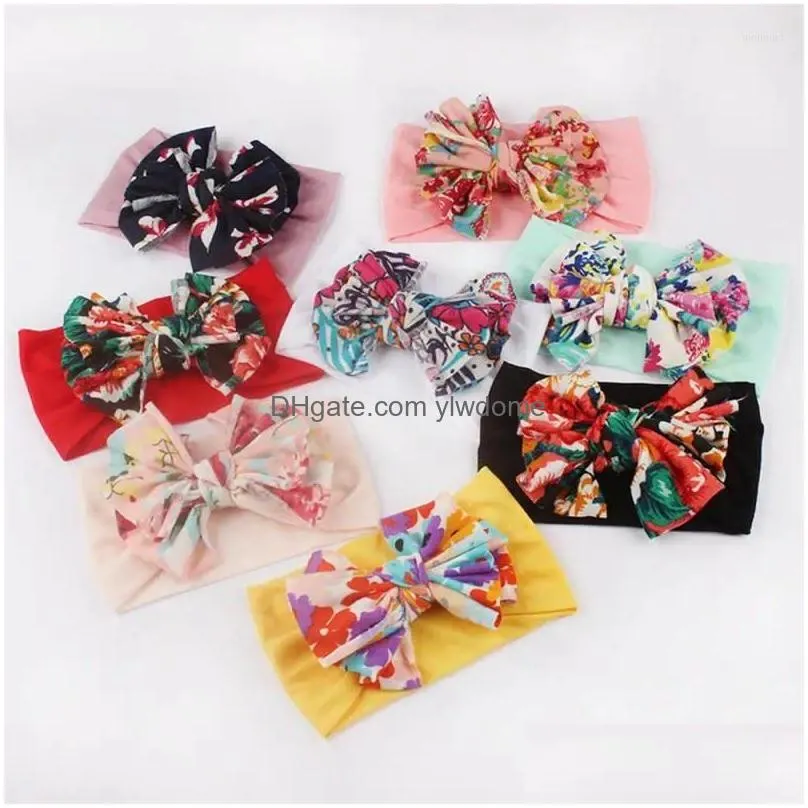 Hair Accessories 1 Piece Baby Headband Flower Toddler Infant Kids Girl Born Bow Turban Bandage Headwear Headwrap Gift Drop Delivery Dhw1D