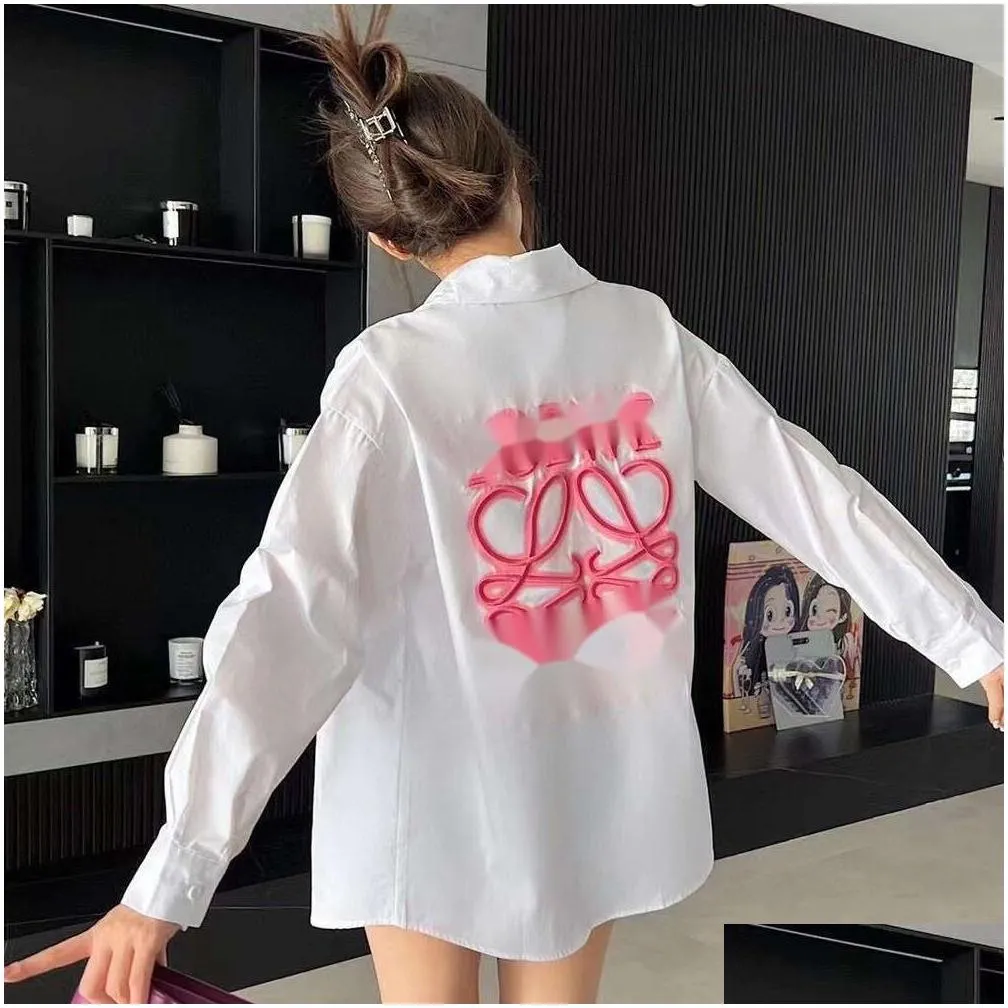 loewee shirts designer fashion women`s blouses spring/summer new classic letter printing embroidery high end women`s lapel white shirt loose