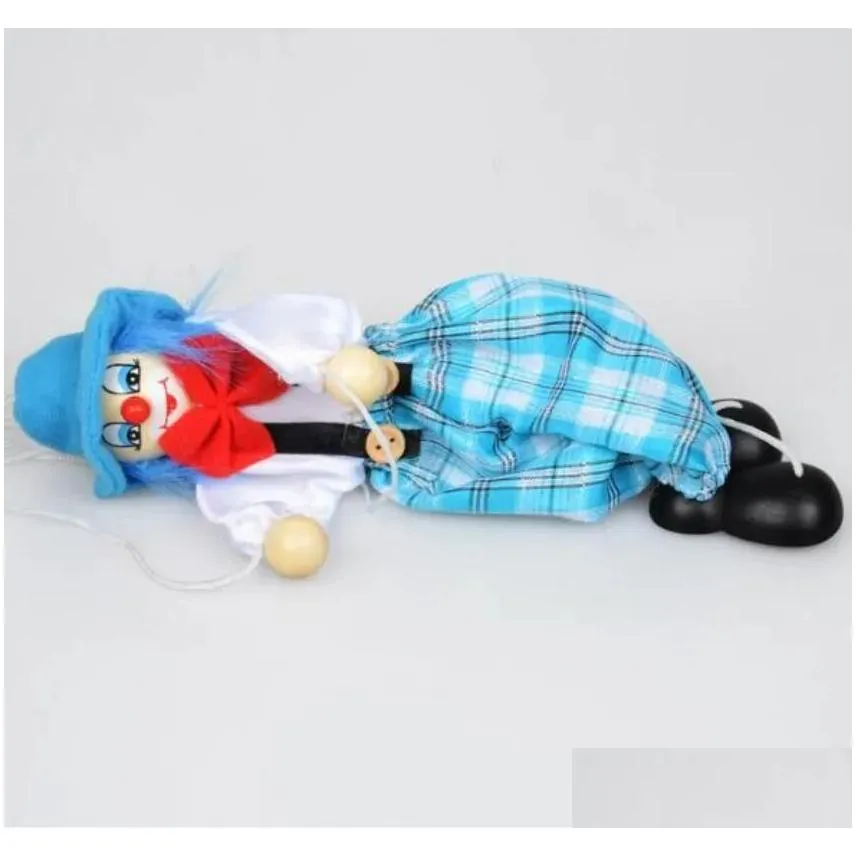 25cm funny party favor vintage colorful pull string puppet clown wooden marionette handcraft joint activity doll kids children gifts