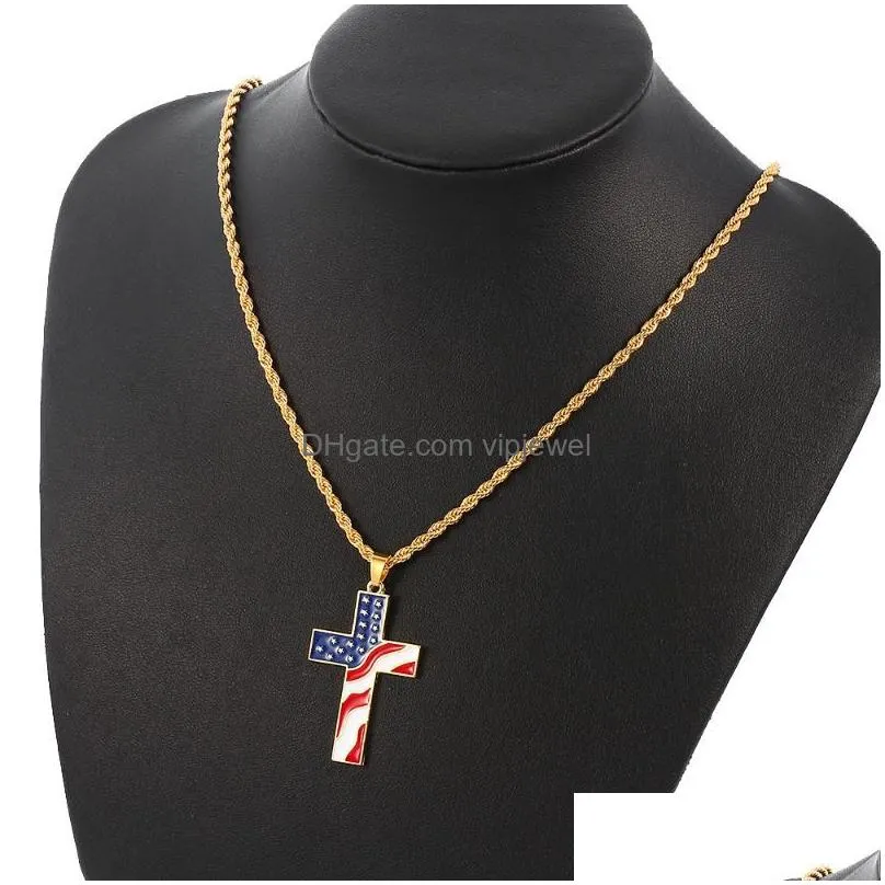 pendant necklaces cross crucifix necklace for men women gold chain stars and stripes flag jesus link wholesale jewelry