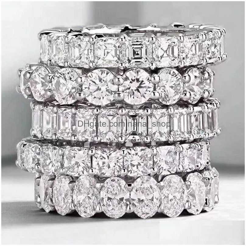 Wedding Rings Choucong Vintage Fashion Jewelry Real 925 Sterling Sier Princess White Topaz Cz Diamond Eternity Women Wedding Engageme Dhhd1