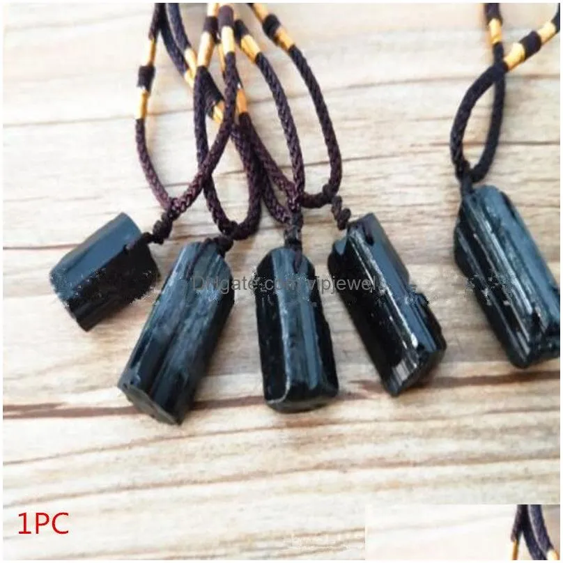 1pc natural crystal black necklaces schorl pillar tourmaline raw stone pendants fashion jewelry accessories gift qly93881