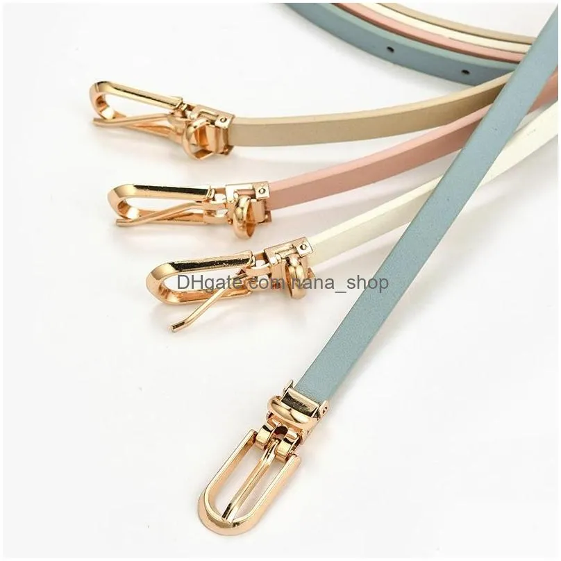 Belts Women Candy Color Waist Strap Thin Belt Pants Jean Alloy Pin Buckle Waistbands Pu Leather Adjustable For Dressbelts Drop Delive Dh4Pi