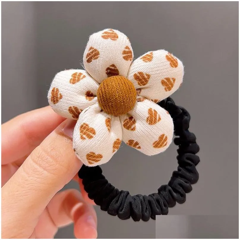 new children`s milk coffee color hair headband fabric flower loop hair rope without hurting band headwear girl`s jewelry