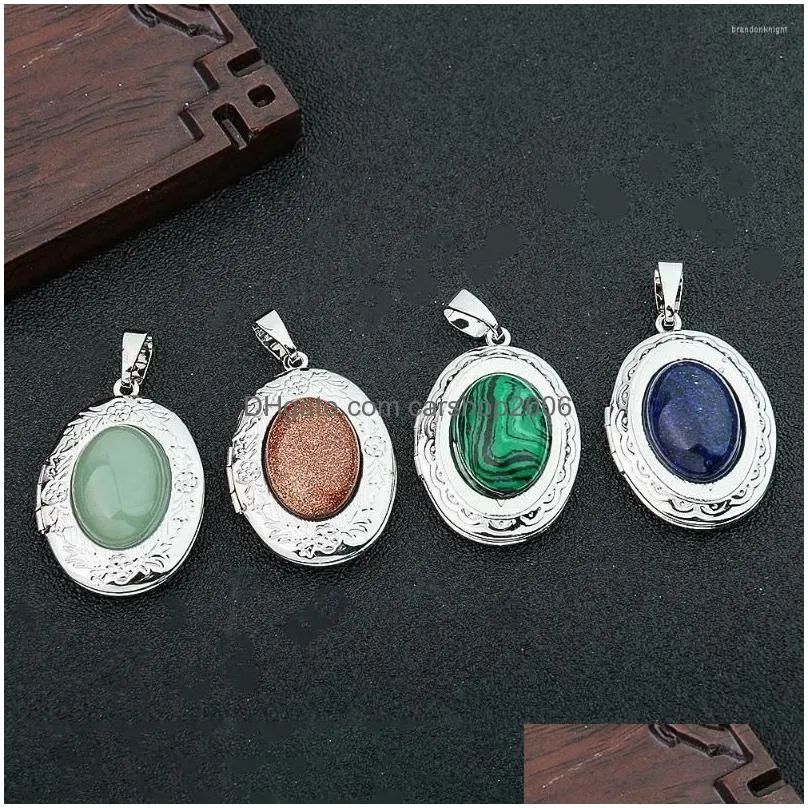 pendant necklaces geometric memory frame charms fashion inlay gemstone oval openable po necklace accessories diy jewelry making