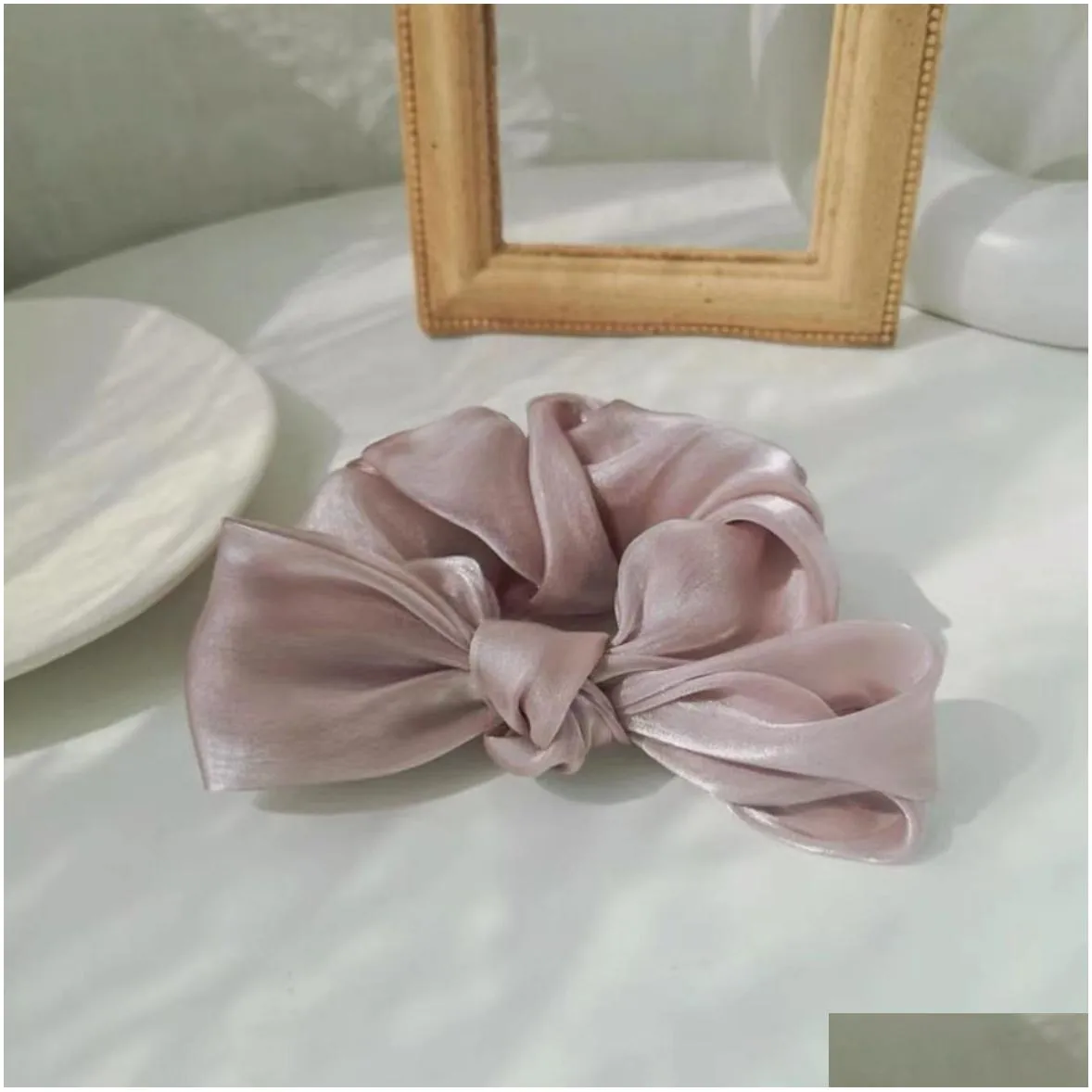 pearlescent large intestine hair ring super fairy ribbon bowknot hair ornament women simple temperament leather band tied hair girl korean