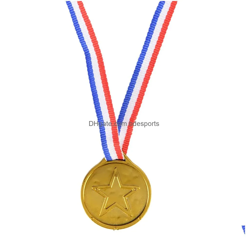 Party Favor 12Pcs Children Gold Plastic Winners Medals Sports Day Party Bag Prize Awards Toys For Decor3935640 Drop Delivery Home Gard Dhxrs