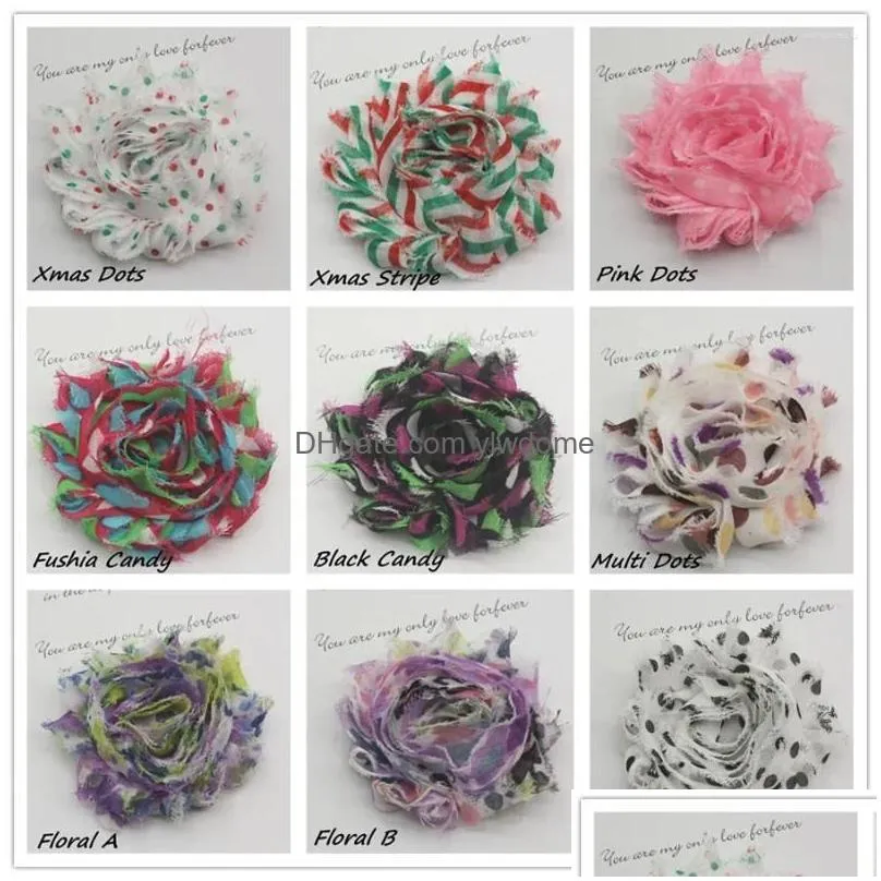 Hair Accessories 30Y 2.5 Printed Shabby Chiffon Flowers For Girls Headbands Frayed Flower Diy Wedding Boutque Drop Delivery Dhkhe