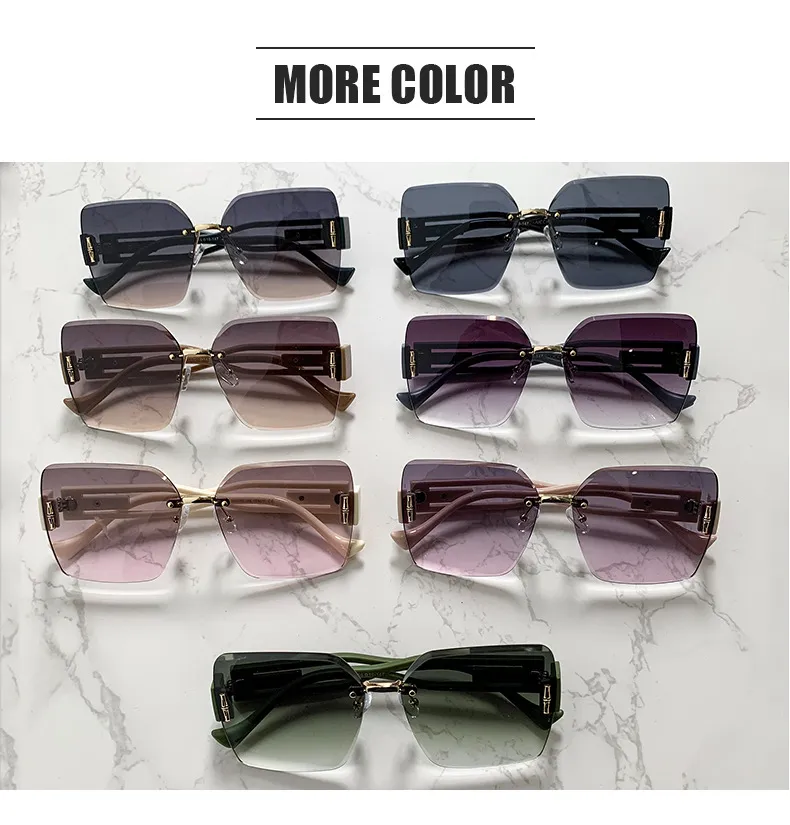 Rimless Rectangle G Sunglasses Tinted Frameless Eyewear Vintage Transparent Rectangle Glasses for Women Men