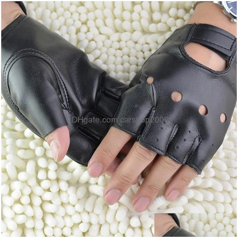 fingerless gloves 1 pair unisex fashion black outdoor sport pu leather solid driving punk half finger1
