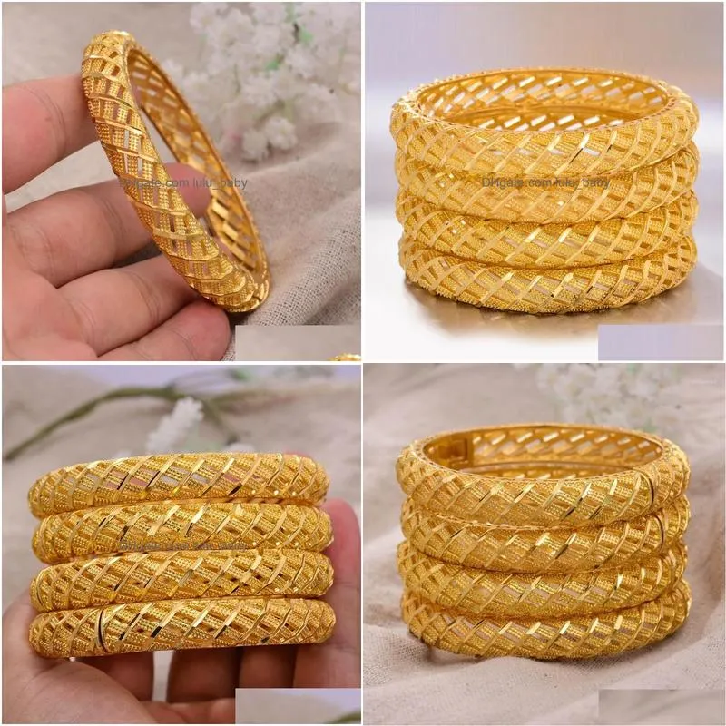 annayoyo 4pcs/lot 24k dubai india ethiopian gold filled color bangles for women girls party jewelry bangles bracelet gifts1