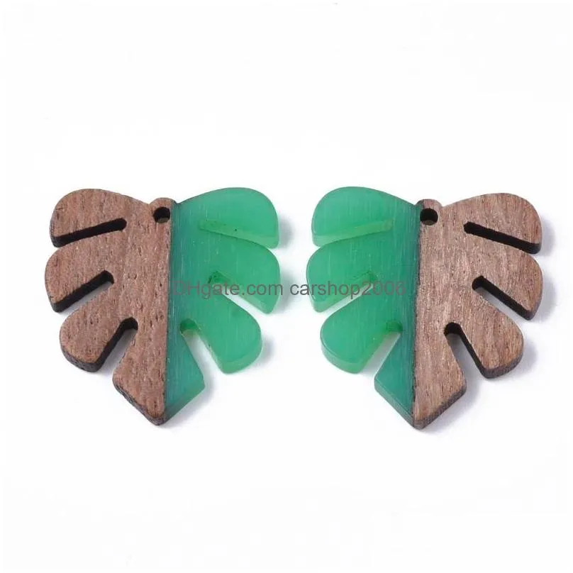charms 50pcs handcrafted vintage natural wood with resin pendant design monstera leaf shape necklace earring eardrop jewelry findings1