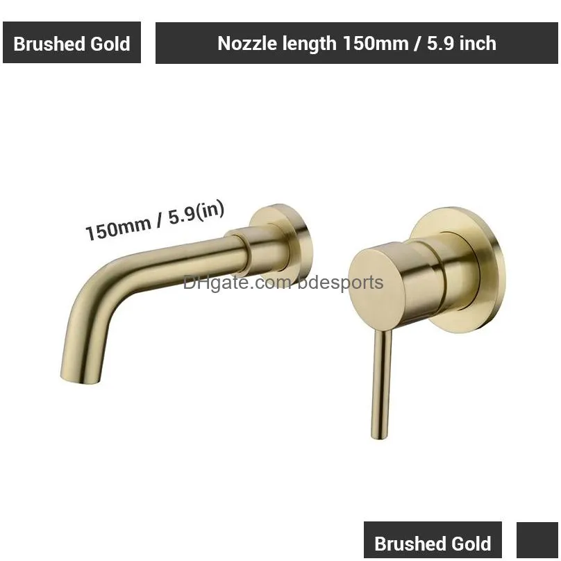Bathroom Sink Faucets Brass Matte Black Bathroom Sink Faucet Tap Cold Wash Basin Water Swivel Spout Wall Mounted Bath Mixer Brushed Go Dhu5R