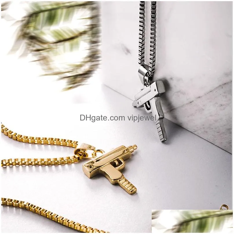 chains necklace punk choker boho chain stainless steel men women hip-hop fashion gold uzi gun shape pendants necklaces jewelry gifts1