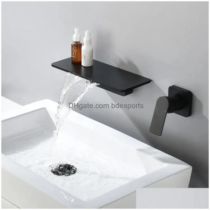 Bathroom Sink Faucets Wall Mounted Basin Faucet Matt Black Brass Bathroom Waterfall Mixer Water Tap Cold And Taps Drop Delivery Home G Dhoqh