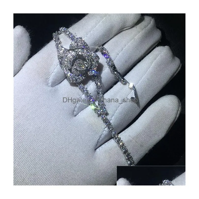 Tennis 20 Style Sparkling Luxury Jewelry 925 Sterling Sier Mti Shape White Topaz Cz Diamond Gemstones Women Wedding Bracelet For Drop Dhd7S