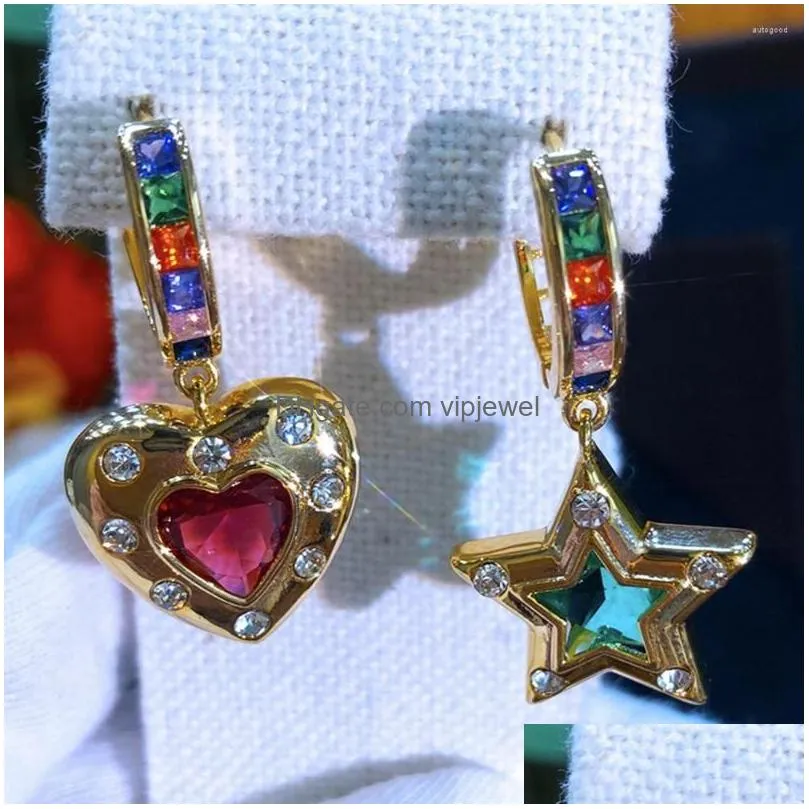 dangle earrings siscathy trendy luxury cubic zircon for women piercing heart star asymmetrical earring party prom jewelry accessory
