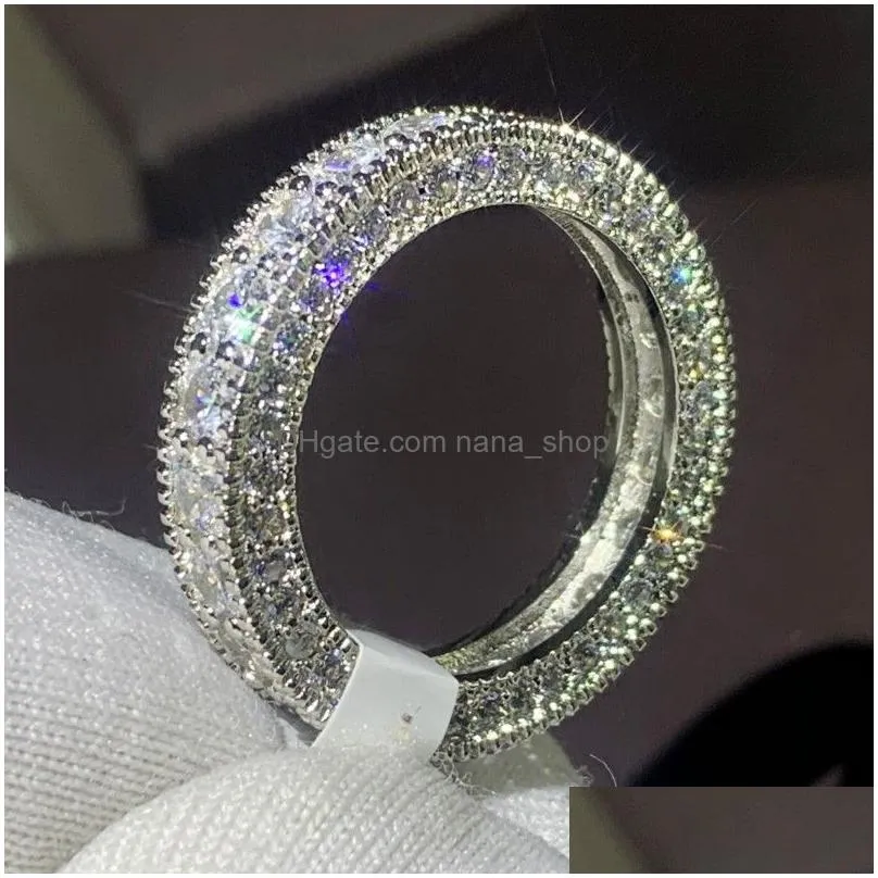 Wedding Rings Sparkling Luxury Jewelry 925 Sterling Sier White Topaz Cz Diamond Gemstones Promise Women Wedding Engagement Band Ring Dhwxo