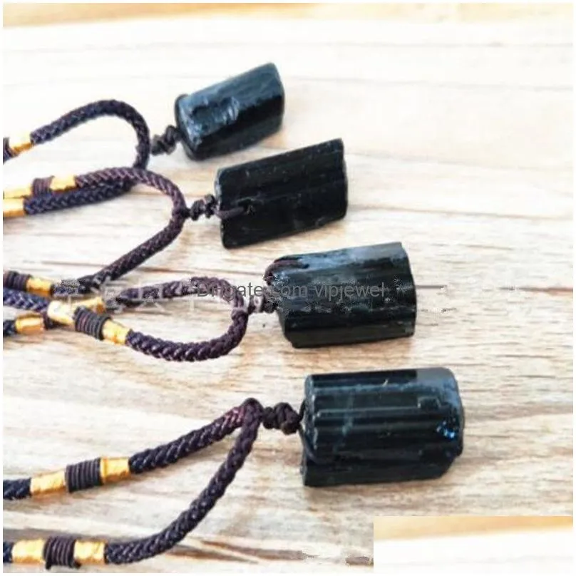 1pc natural crystal black necklaces schorl pillar tourmaline raw stone pendants fashion jewelry accessories gift qly93881