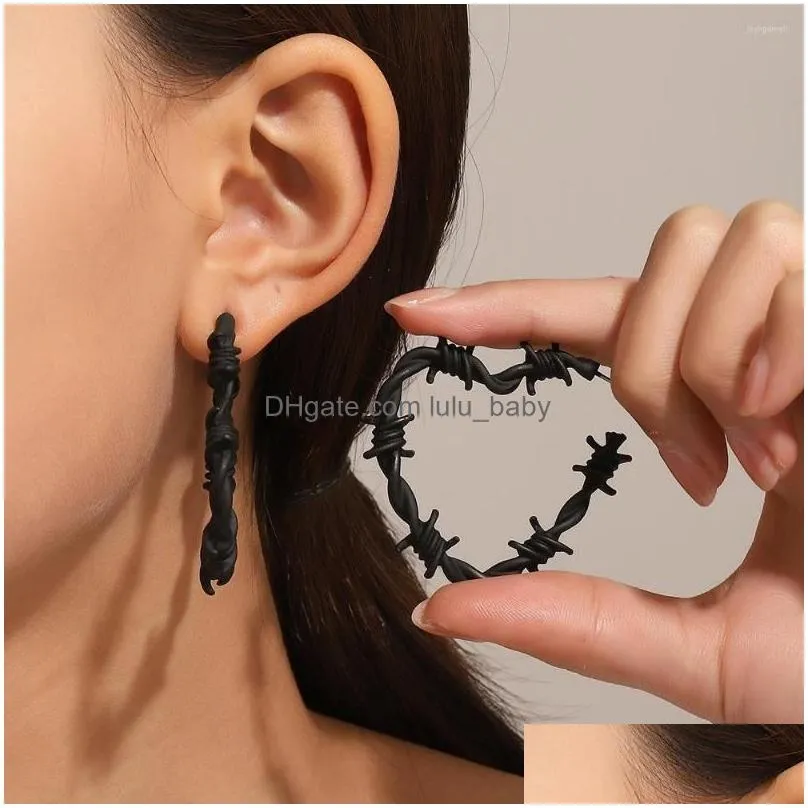 hoop earrings neo gothic barbed wire heart with black prickly thorn big hoops earing punk y2k jewelry
