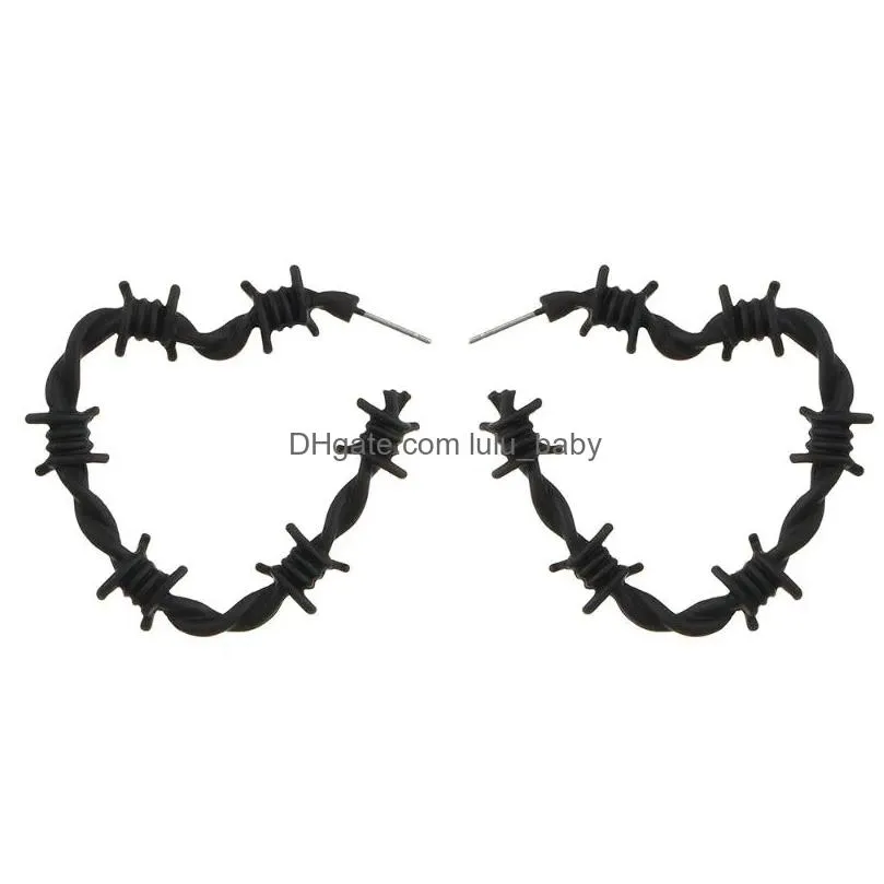 hoop earrings neo gothic barbed wire heart with black prickly thorn big hoops earing punk y2k jewelry