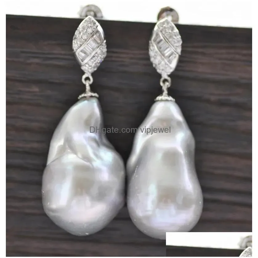 dangle earrings z9992 natural drop-baroque keshi reborn pearl earring cz