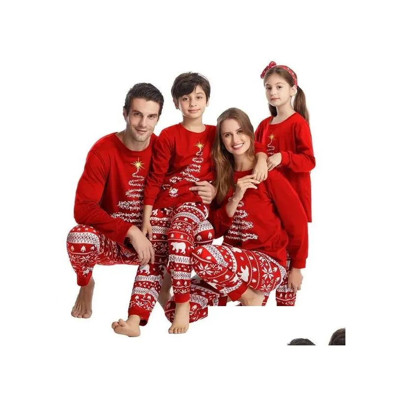 Family Matching Outfits Couple Christmas Pajamas Year Costume For Children Mother Kids Clothes Set Drop Delivery Dhxhl