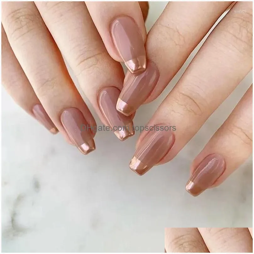 False Nails 24Pcs Aurora Sier Designs With Glue Ballet Fl Er French Long Press On Flashing Acrylic Drop Delivery Dhbds