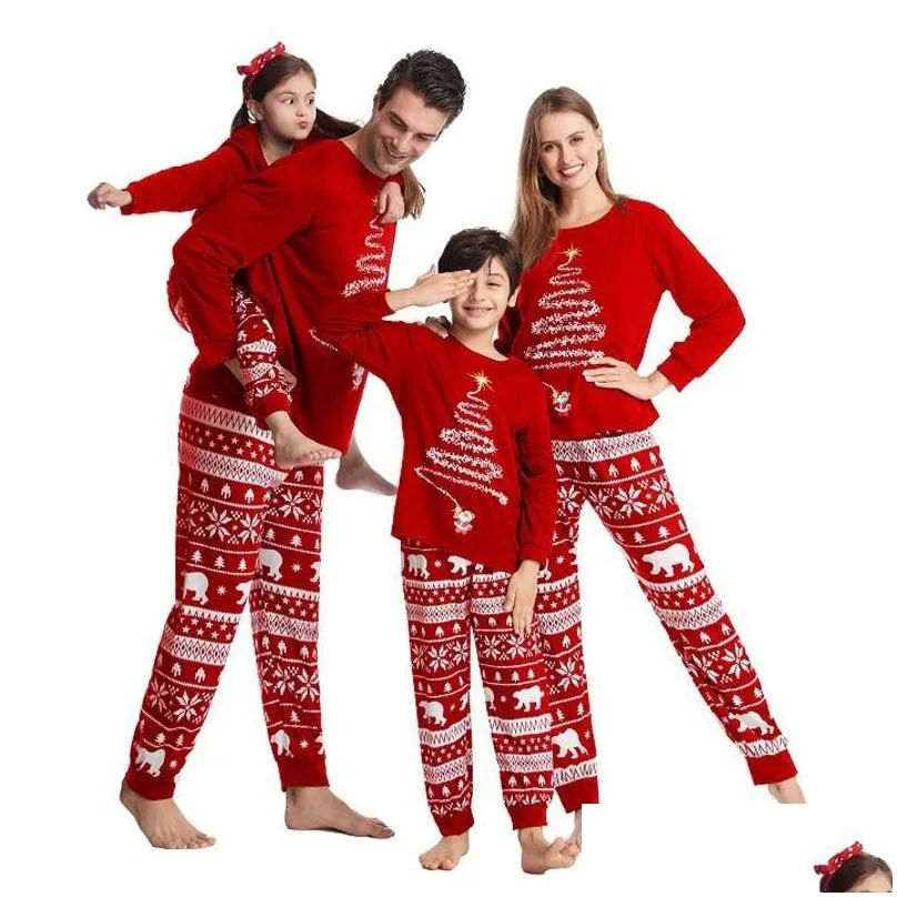 Family Matching Outfits Couple Christmas Pajamas Year Costume For Children Mother Kids Clothes Set Drop Delivery Dhxhl