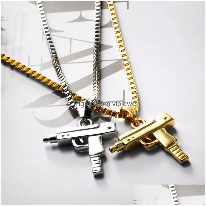 chains necklace punk choker boho chain stainless steel men women hip-hop fashion gold uzi gun shape pendants necklaces jewelry gifts1