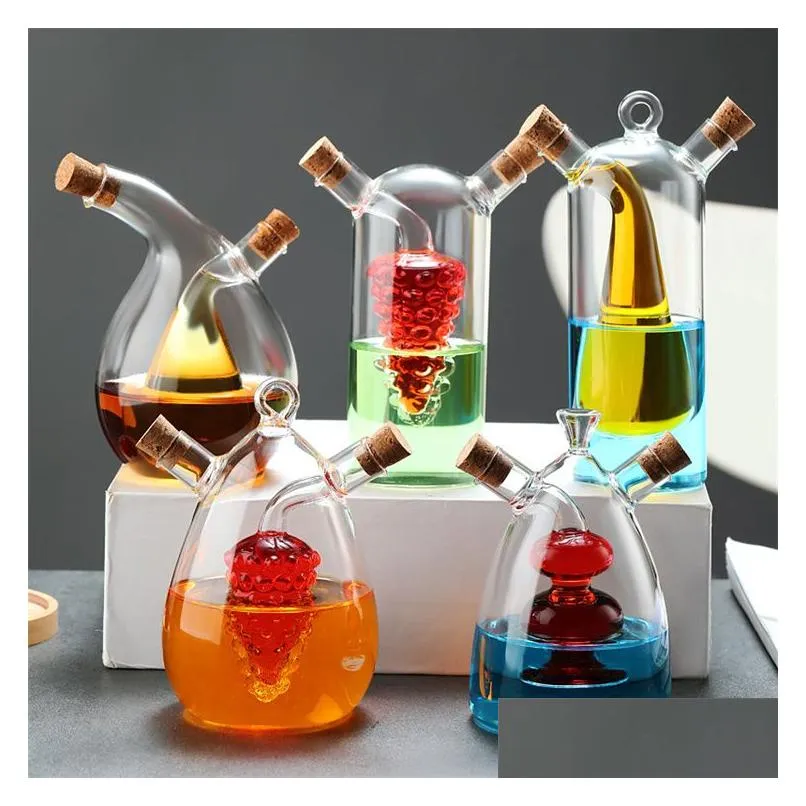 creative oil pot glass kitchen household oil vinegar bottle seasoning bottles two-in-one thickened lead-free double glass pot lt805