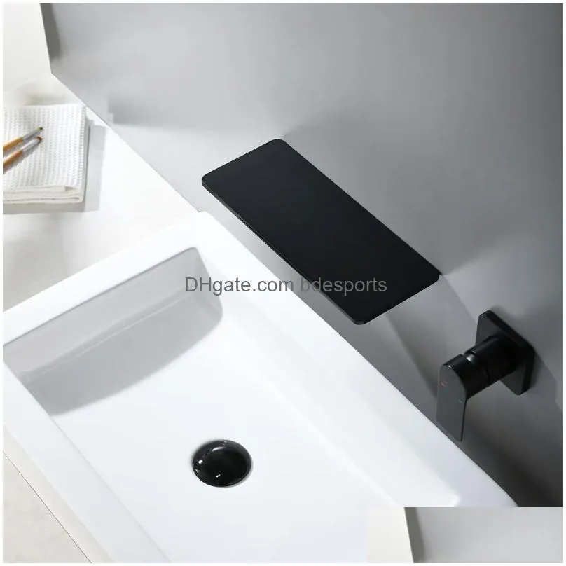 Bathroom Sink Faucets Wall Mounted Basin Faucet Matt Black Brass Bathroom Waterfall Mixer Water Tap Cold And Taps Drop Delivery Home G Dhoqh