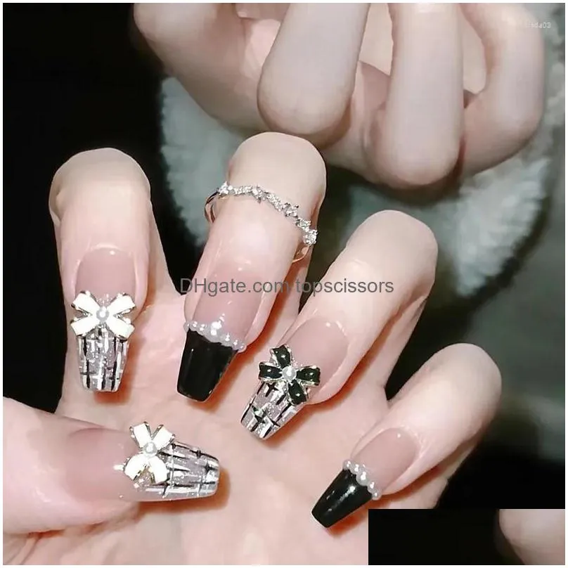False Nails 10Pc Detachable Artificial Press On Long With Designs Rhinestones French Fake For Drop Delivery Dhxda
