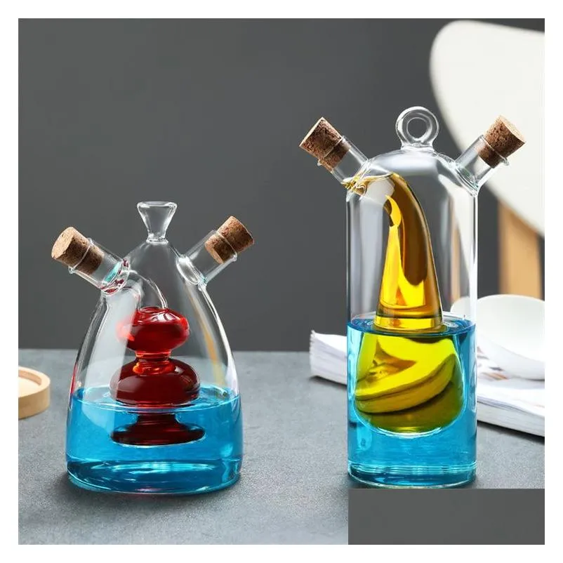 creative oil pot glass kitchen household oil vinegar bottle seasoning bottles two-in-one thickened lead-free double glass pot lt805