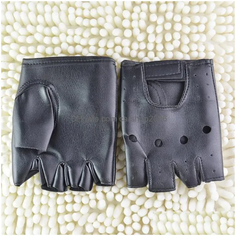 fingerless gloves 1 pair unisex fashion black outdoor sport pu leather solid driving punk half finger1