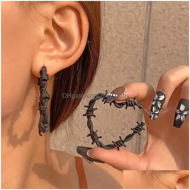 hoop earrings neo gothic barbed wire heart with black prickly thorn big hoops earing punk y2k jewelry