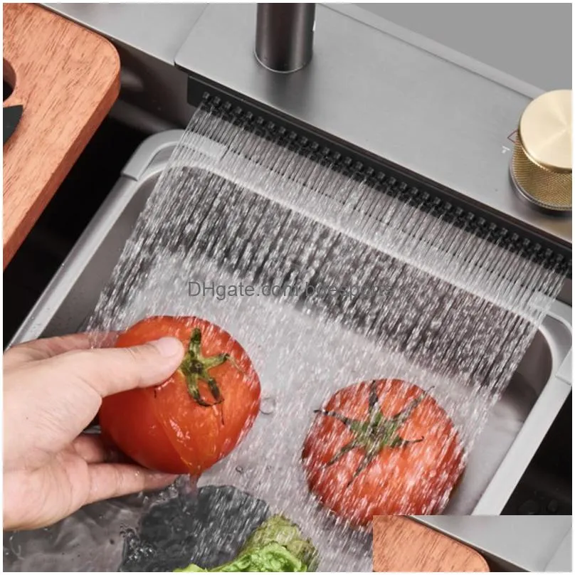 Kitchen Sinks Single Slot Nano Black/Gray 304 Stainless Steel Kitchen Sink Bowl Wash Basin With Cutting Board Drain Accessorie Drop De Dhpgs