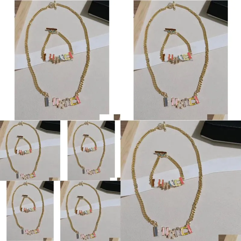 fashion designer 18k gold plated curb chain pendant necklaces luxury brand letter geometric chain bracelet bangle crystal pearl wristband womens necklace