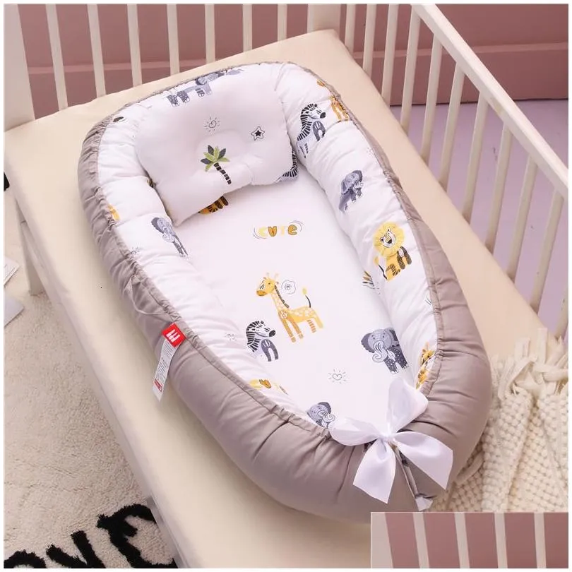 Bed Rails Cartoon Printed Baby Nest Born Portable Crib Travel Lounge Bassinet Bumper With Pillow Cushion Infant Accessories 230601 Dr Dhyef